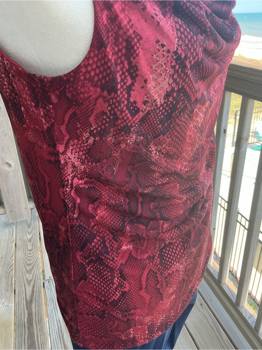 White House Black Market Burgundy Snake-Print Cowl Neck Tank - Picture 12 of 15